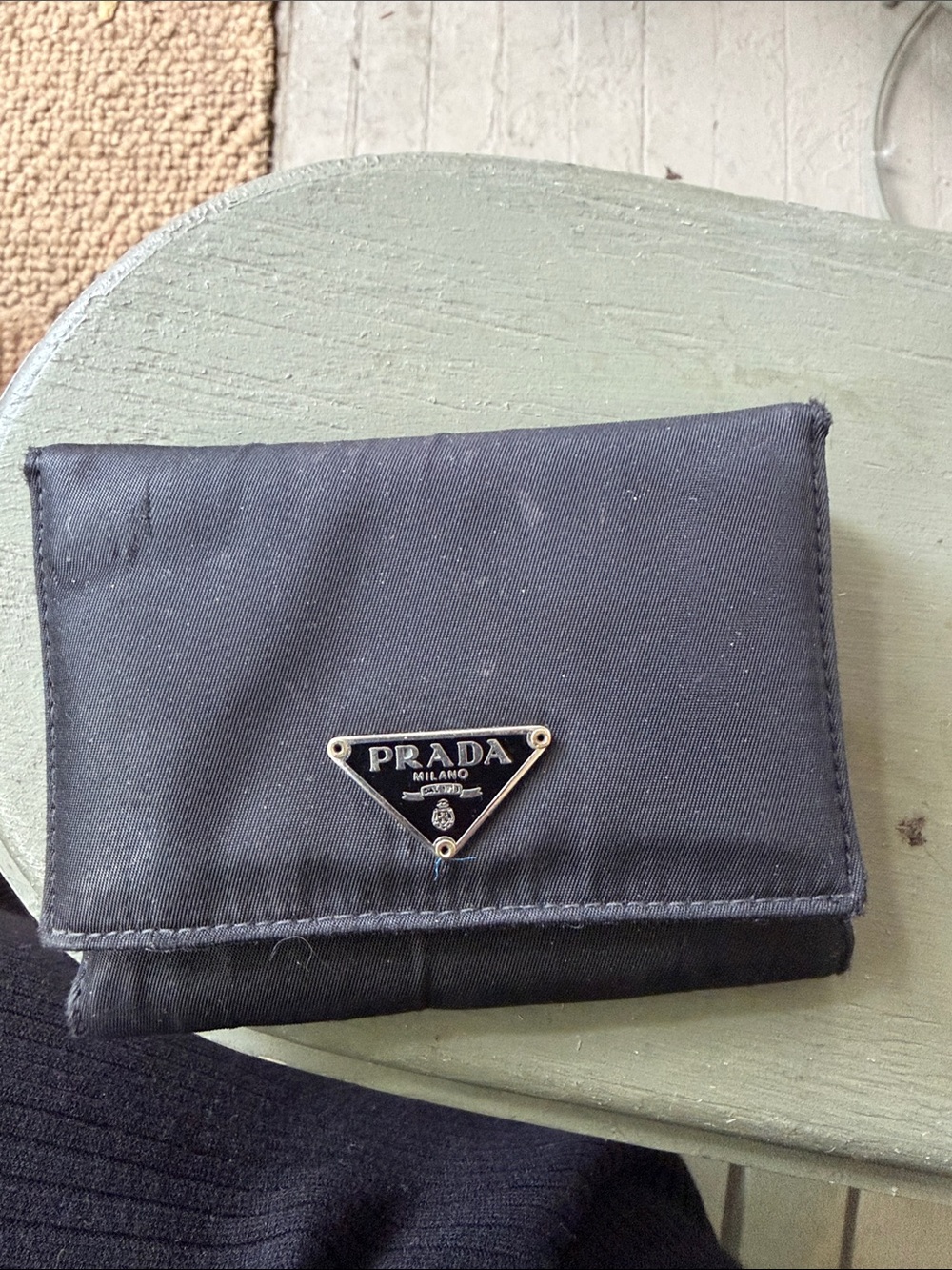 Prada Tessuto Nylon & Saffiano Leather Compact Wallet Black